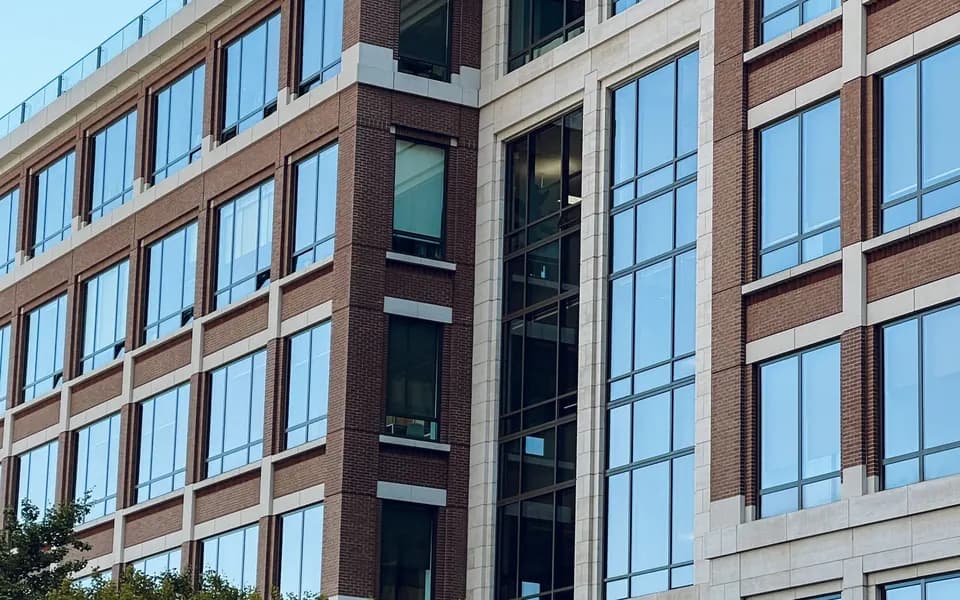 A brick and glass office building